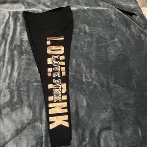 PINK Victoria's Secret Charcoal Leggings with RoseGold Graphic